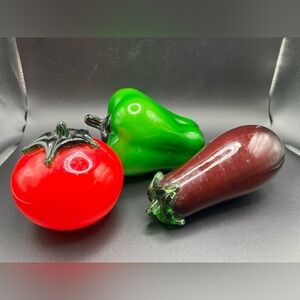 Art Glass Vegetable Veggie Fruit Tomato Green Pepper Eggplant Decor